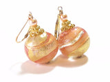 Murano Glass Peach Ball Dangle Gold Earrings - JKC Murano