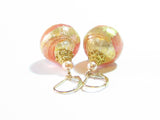 Murano Glass Peach Ball Dangle Gold Earrings - JKC Murano