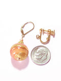 Murano Glass Peach Ball Dangle Gold Earrings - JKC Murano