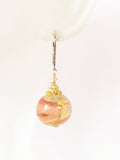 Murano Glass Peach Ball Dangle Gold Earrings - JKC Murano