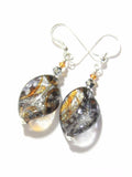Murano Glass Paisley Black Sparkle Twist Silver Earrings - JKC Murano