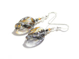 Murano Glass Paisley Black Sparkle Twist Silver Earrings - JKC Murano