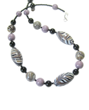 Murano Glass Zebra Black lavender Beaded Silver Necklace - JKC Murano