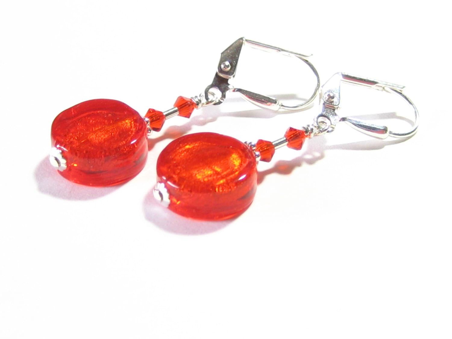 Murano Glass Orange Coin Sterling Silver Earrings - JKC Murano