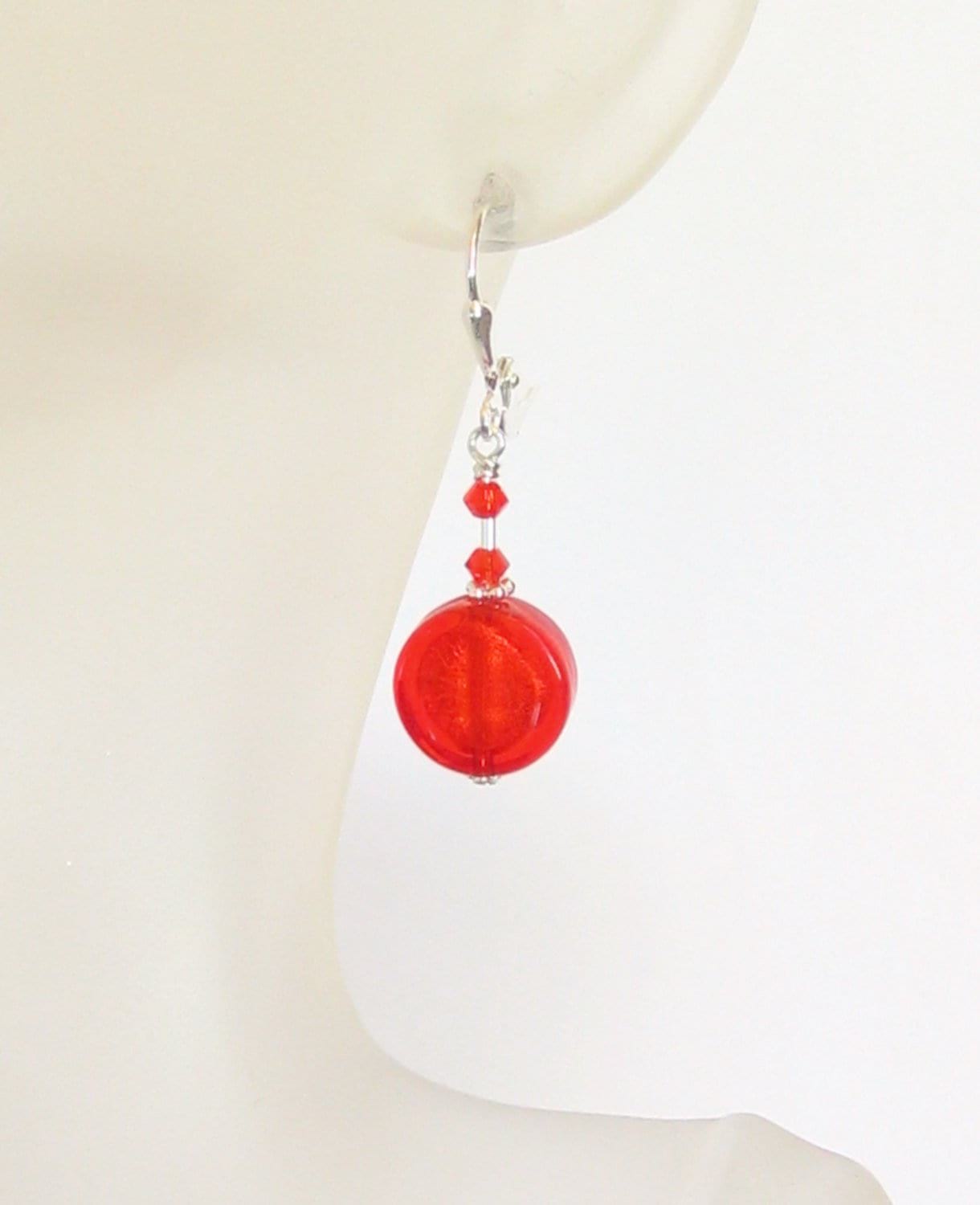 Murano Glass Orange Coin Sterling Silver Earrings - JKC Murano