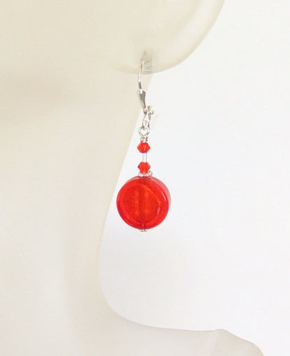 Murano Glass Orange Coin Sterling Silver Earrings - JKC Murano