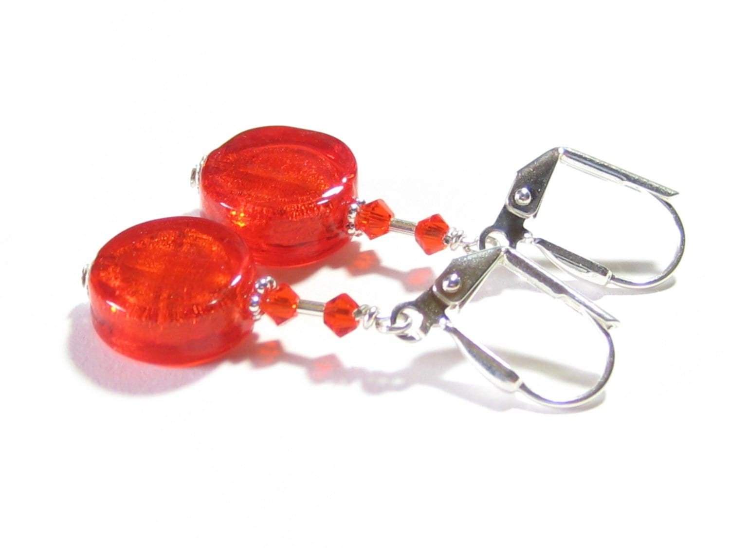 Murano Glass Orange Coin Sterling Silver Earrings - JKC Murano