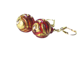 Murano Glass Red Feather Ball Gold Earrings, Leverback Earrings - JKC Murano