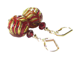 Murano Glass Red Feather Ball Gold Earrings, Leverback Earrings - JKC Murano