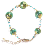 Murano Glass Aqua Gold Olive Green Ball Bracelet - JKC Murano