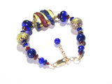 Murano Glass Red Cobalt Blue Beaded Gold Filled Bracelet - JKC Murano