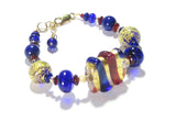 Murano Glass Red Cobalt Blue Beaded Gold Filled Bracelet - JKC Murano