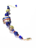 Murano Glass Red Cobalt Blue Beaded Gold Filled Bracelet - JKC Murano