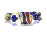Murano Glass Red Cobalt Blue Beaded Gold Filled Bracelet - JKC Murano