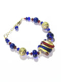 Murano Glass Red Cobalt Blue Beaded Gold Filled Bracelet - JKC Murano