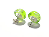 Murano Glass Lime Green Silver Dichroic Button Earrings, Sterling Silver Stud Earrings - JKC Murano
