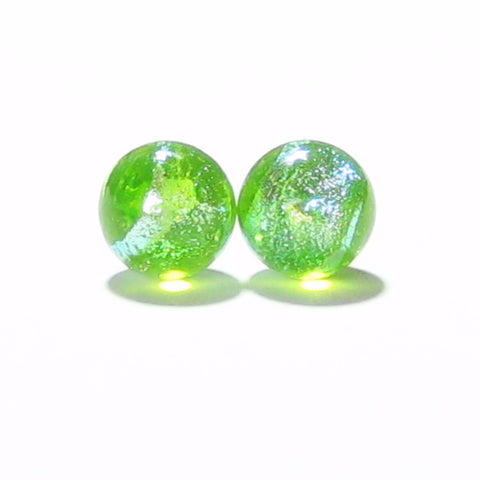 Lime Green BALL Dichroic Post Earrings, Sterling Silver Stud Earrings - JKC Murano