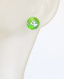 Lime Green BALL Dichroic Post Earrings, Sterling Silver Stud Earrings - JKC Murano