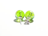 Lime Green BALL Dichroic Post Earrings, Sterling Silver Stud Earrings - JKC Murano