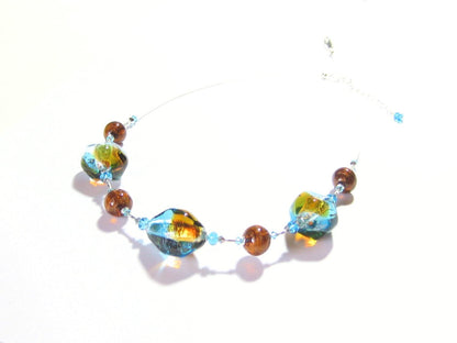 Murano Glass Aqua Topaz Nugget Sterling Silver Necklace, Italian Glass Jewelry - JKC Murano