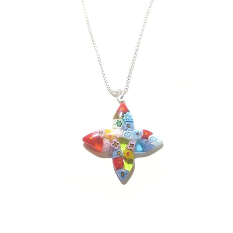 Murano Glass Millefiori Colorful Cross Pendant - JKC Murano
