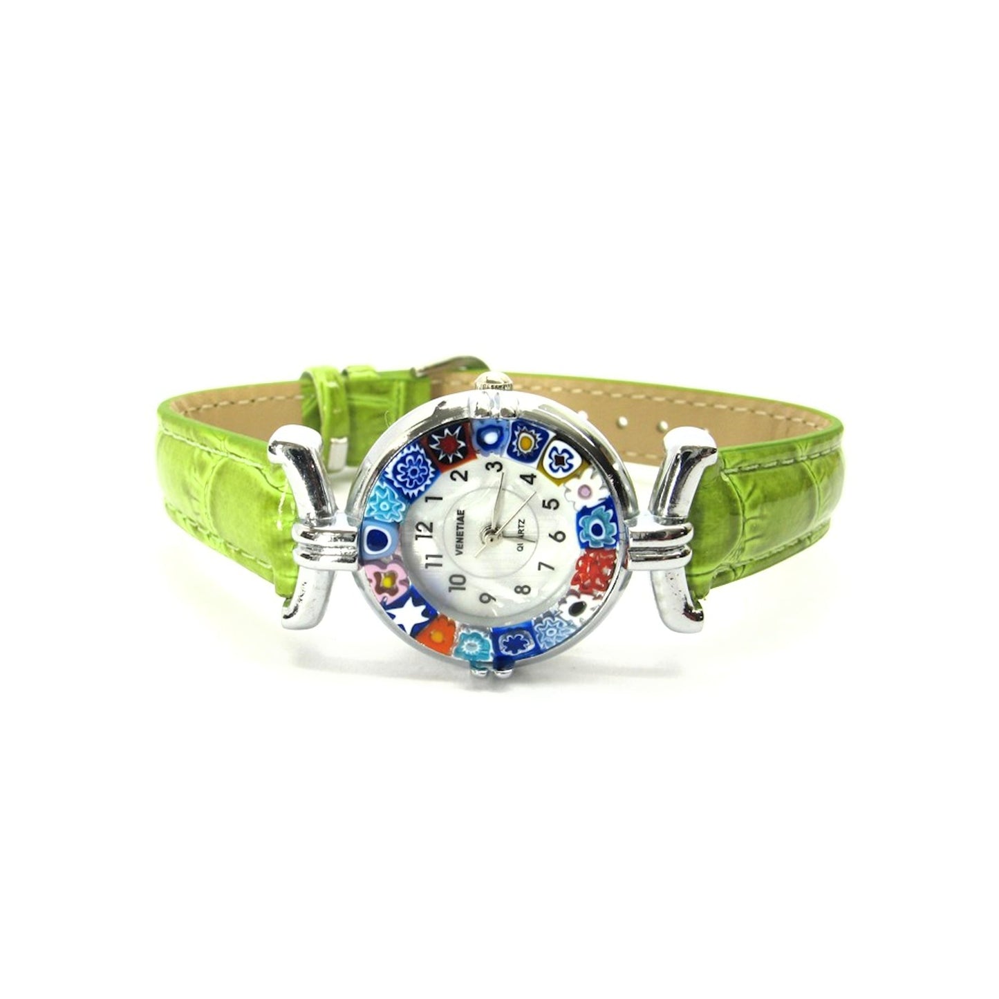 Italian Murano Millefiori Lime Green Leather Band Watch - JKC Murano