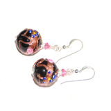 Murano Glass Large Fiorato Black Wedding Cake Silver Earrings