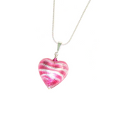 Murano glass pink striped heart pendant necklace with sterling silver chain