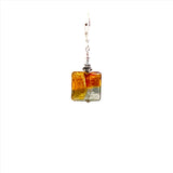 Murano Glass Pillow Square Topaz Gold Silver Earrings