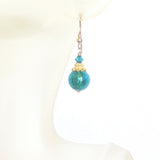 Murano Glass Aqua Ball Gold Earrings by JKC Murano - JKC Murano