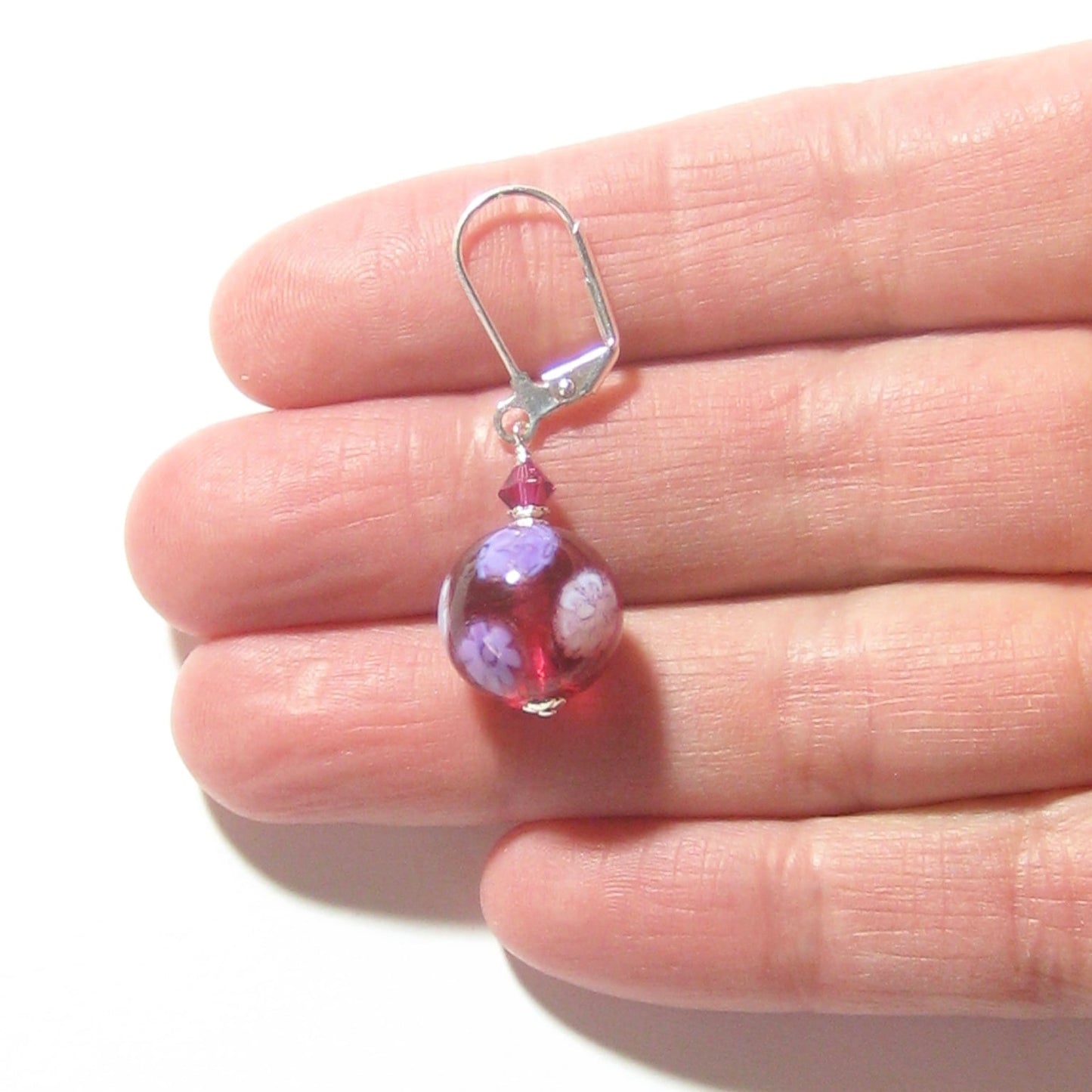 Venetian Glass Pink Millefiori Ball Sterling Silver Earrings - JKC Murano