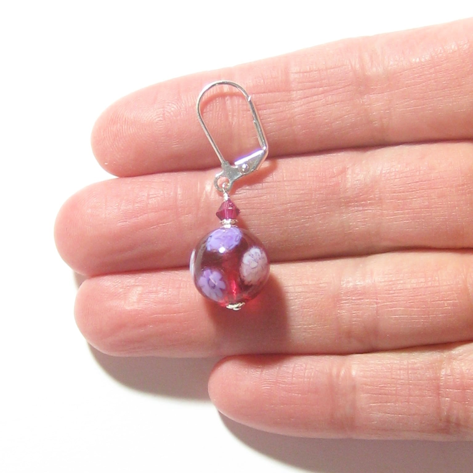 Venetian Glass Pink Millefiori Ball Sterling Silver Earrings - JKC Murano