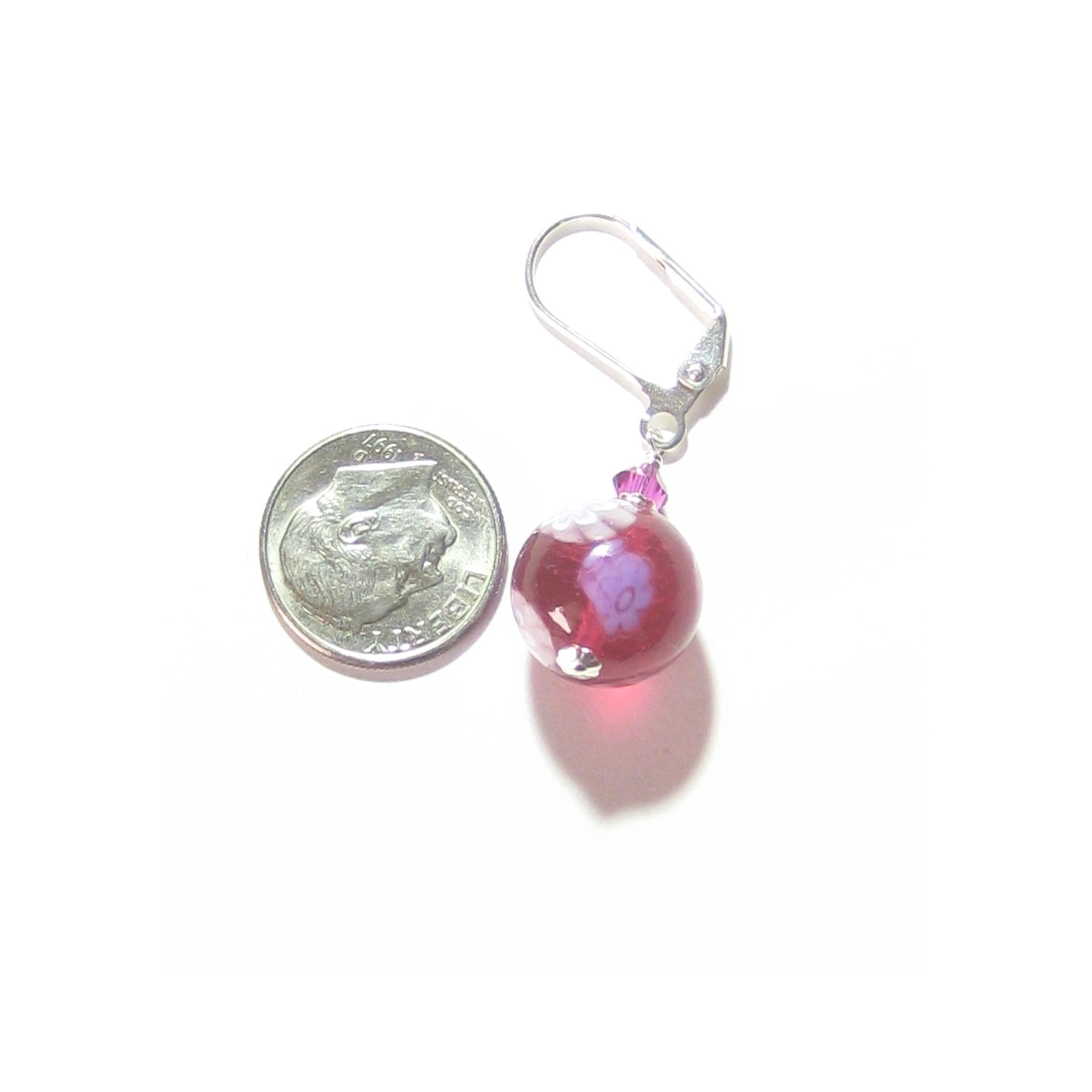 Venetian Glass Pink Millefiori Ball Sterling Silver Earrings - JKC Murano