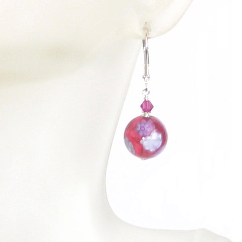 Venetian Glass Pink Millefiori Ball Sterling Silver Earrings - JKC Murano