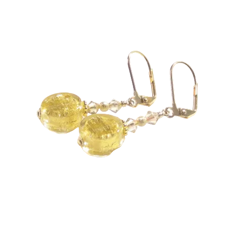 Murano Glass Clear Coin Gold Earrings - JKC Murano