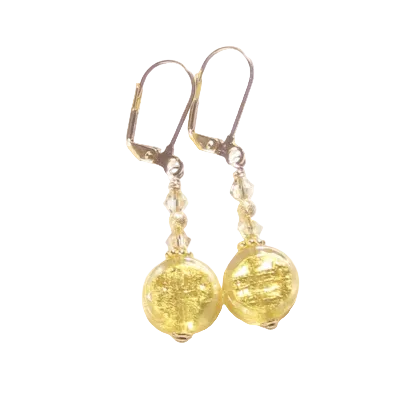 Murano Glass Clear Coin Gold Earrings - JKC Murano