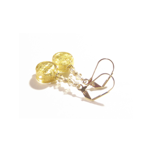 Murano Glass Clear Coin Gold Earrings - JKC Murano