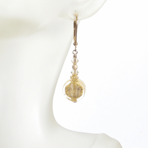 Murano Glass Clear Coin Gold Earrings - JKC Murano