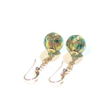 Murano Glass Green Copper Ball Gold Earrings, Venetian Jewelry - JKC Murano