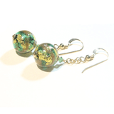 Murano Glass Green Copper Ball Gold Earrings, Venetian Jewelry - JKC Murano