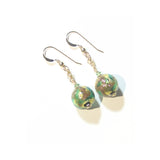 Murano Glass Green Copper Ball Gold Earrings, Venetian Jewelry - JKC Murano