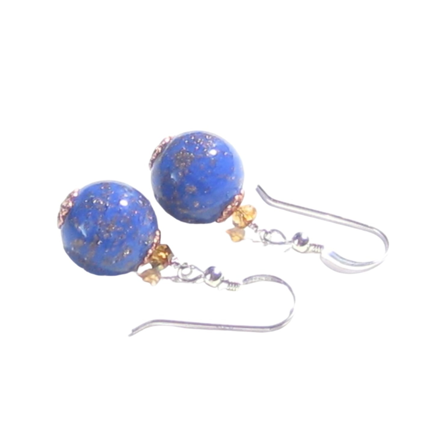 Murano Glass Lapis Blue Copper Ball Silver Earrings, Clip on Earrings - JKC Murano