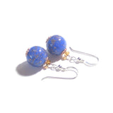 Murano Glass Lapis Blue Copper Ball Silver Earrings, Clip on Earrings - JKC Murano