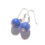 Murano Glass Lapis Blue Copper Ball Silver Earrings, Clip on Earrings - JKC Murano