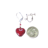 Murano Glass Red Heart Sterling Silver Earrings, Venetian Jewelry - JKC Murano