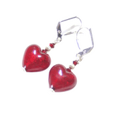 Murano Glass Red Heart Sterling Silver Earrings, Venetian Jewelry - JKC Murano