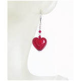 Murano Glass Red Heart Sterling Silver Earrings, Venetian Jewelry - JKC Murano