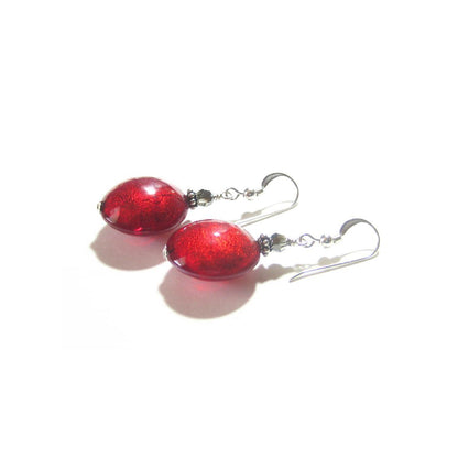 Murano Glass Large Red Disc Sterling Silver Earrings - JKC Murano