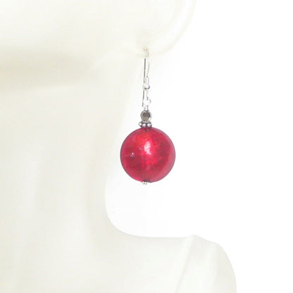 Murano Glass Large Red Disc Sterling Silver Earrings - JKC Murano