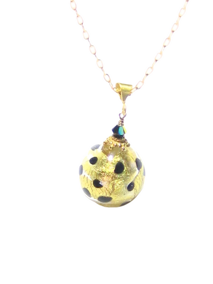 Murano Glass Leopard Ball Pendant, Gold Filled Chain - JKC Murano